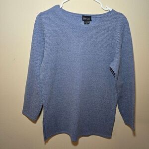 NY&CO Light Blue Ribbed‎ Knit Sweater Classic Crew Neck 3/4 Sleeve Pullover S